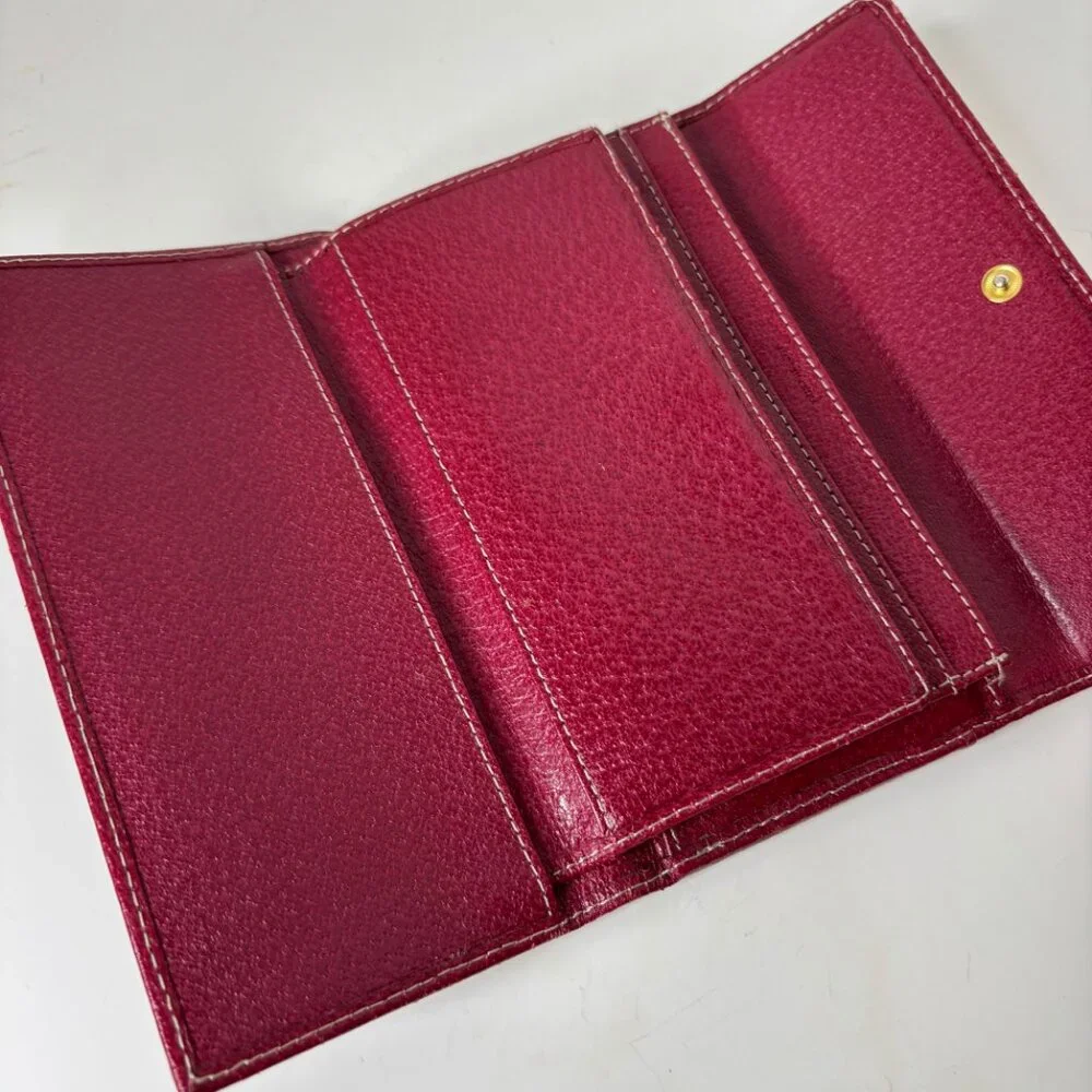 Kate Spade New York Vintage Trifold Large Red Leather Wallet with Checkbook